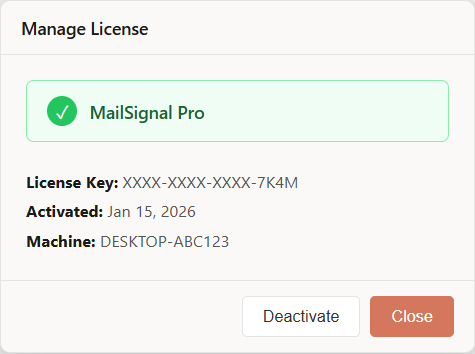 License management showing activated Pro license
