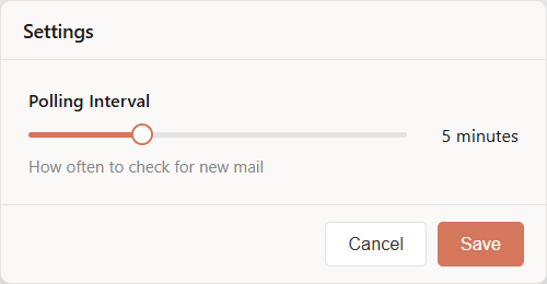 Settings dialog with polling interval slider